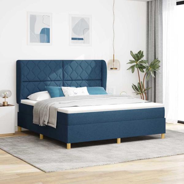 Boxspringbett mit Kissen mit Kopfteil Blau 200 x 180 cm Stoff
