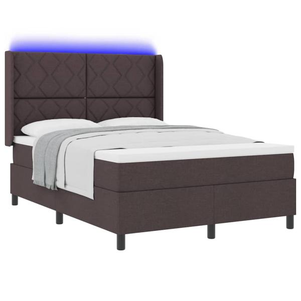 LED Boxspringbett mit Kopfteil Dunkelbraun 160 x 200 cm Stoff
