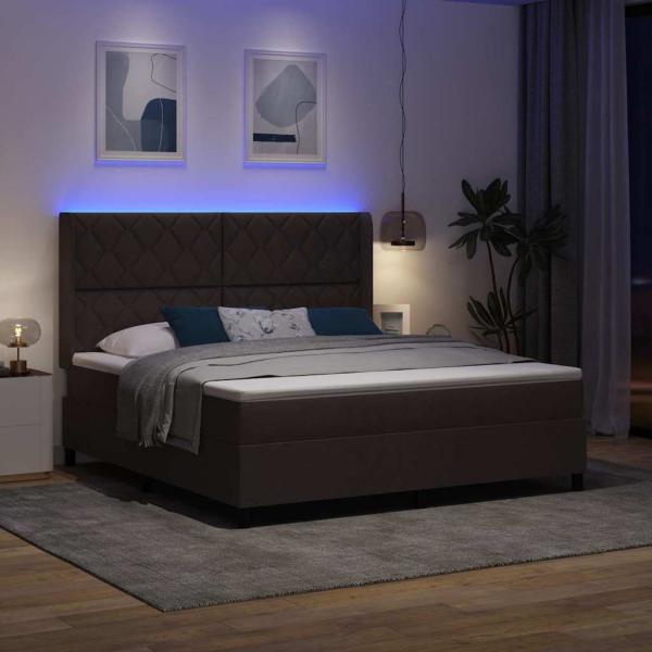LED Boxspringbett mit Kopfteil Dunkelbraun 180 x 200 cm Stoff
