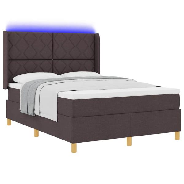 Boxspringbett mit LED-Lichtleisten Braun 160 x 200 cm Stoff