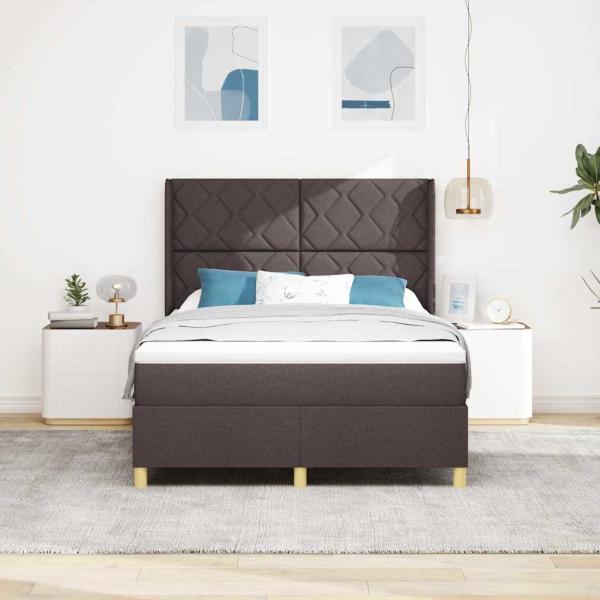 Boxspringbett mit LED-Lichtleisten Braun 160 x 200 cm Stoff