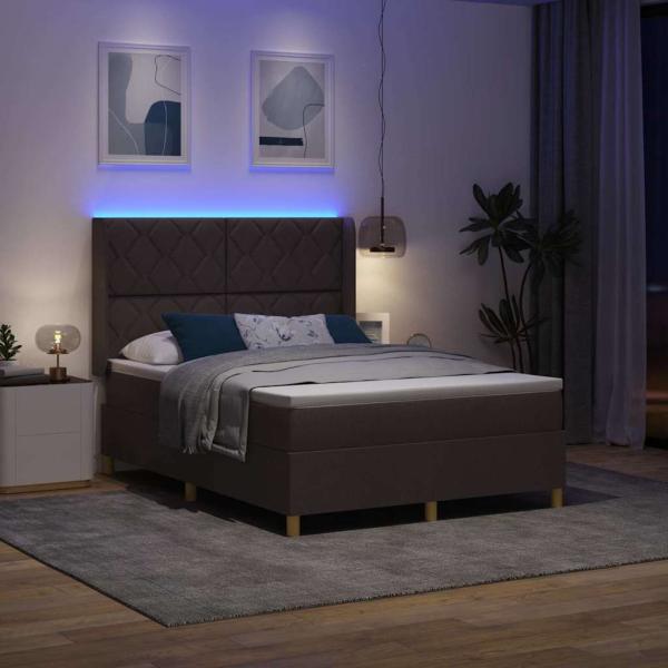 Boxspringbett mit LED-Lichtleisten Braun 160 x 200 cm Stoff