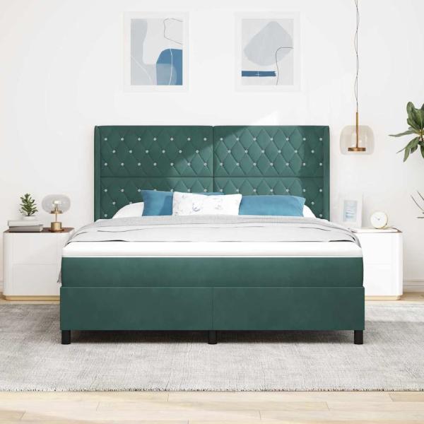 Boxspringbett mit Matratze mit LED Dunkelgrün 180 x 200 cm Samt