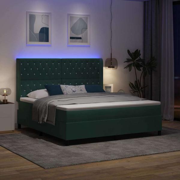 Boxspringbett mit Matratze mit LED Dunkelgrün 180 x 200 cm Samt