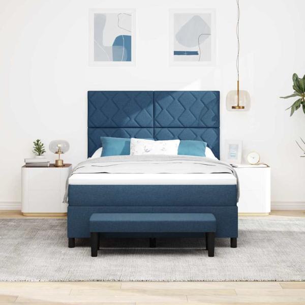 Boxspringbett mit Kopfteil Blau 140 x 190 cm Stoff