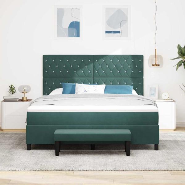 Boxspringbett mit Kopfteil Dunkelgrün 200 x 180 cm Samt