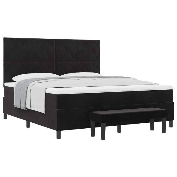 Boxspringbett mit Kopfteil Schwarz 200 x 180 cm Samt