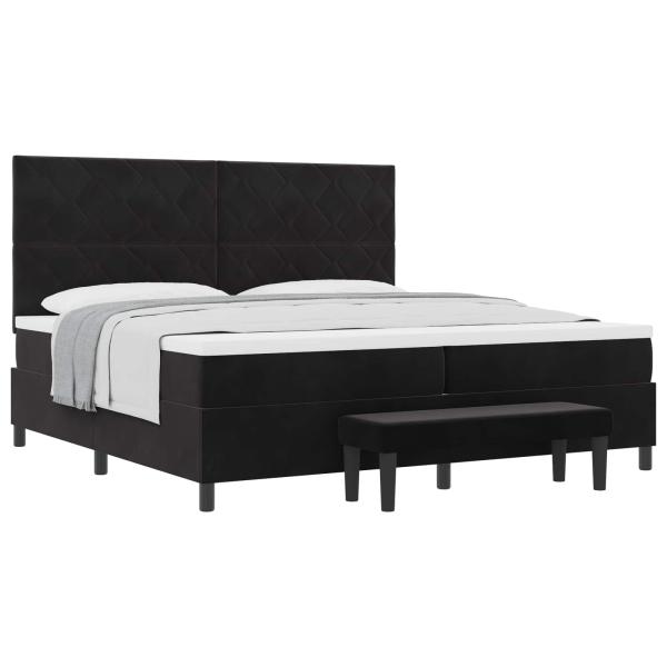 Boxspringbett mit Kopfteil Schwarz 200 x 200 cm Samt