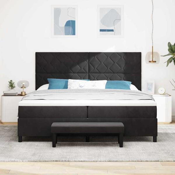 Boxspringbett mit Kopfteil Schwarz 200 x 200 cm Samt