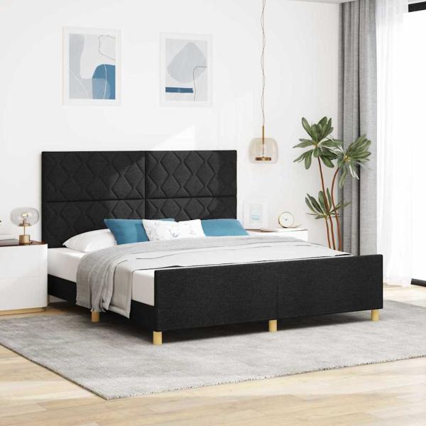 ARDEBO.de - Bettgestell mit Kopfteil Schwarz 180 x 200 cm Stoff
