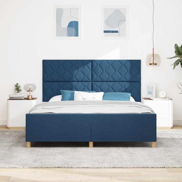 Bettgestell mit Kopfteil Blau 180 x 200 cm Stoff