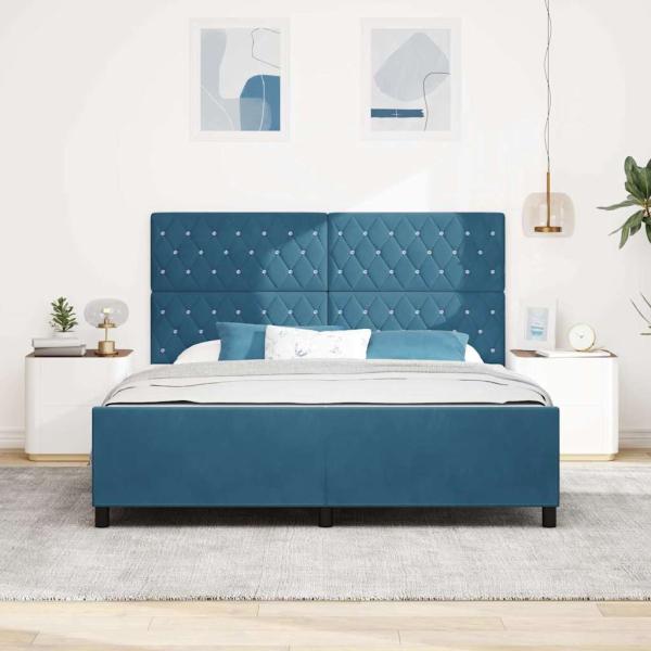 Boxspringbett mit Kopfteil Dunkelblau 180 x 200 cm Samt