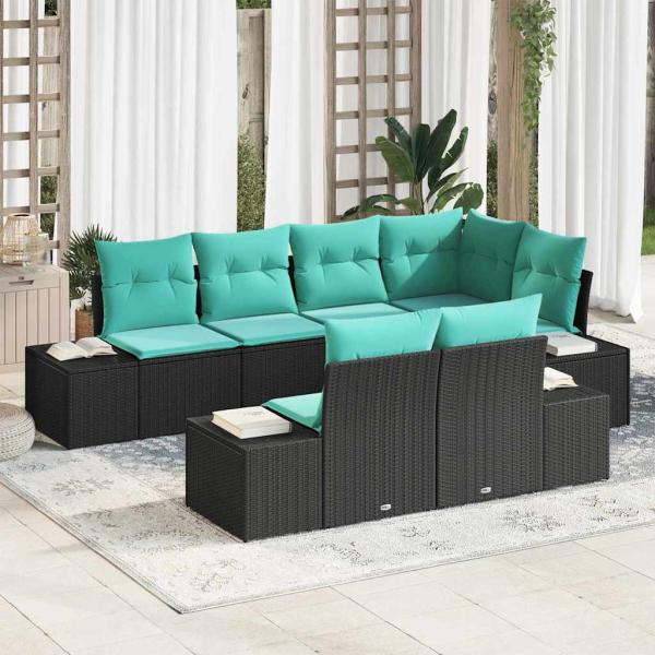 ARDEBO.de - Gartensofa-set 7 stk. Schwarz Poly-Rattan