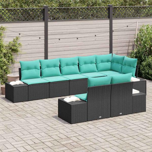 Gartensofa-set 8 stk. Schwarz Poly-Rattan