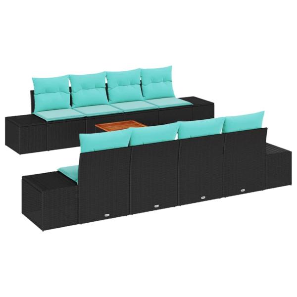Gartensofa-set 9 stk. Schwarz Poly-Rattan