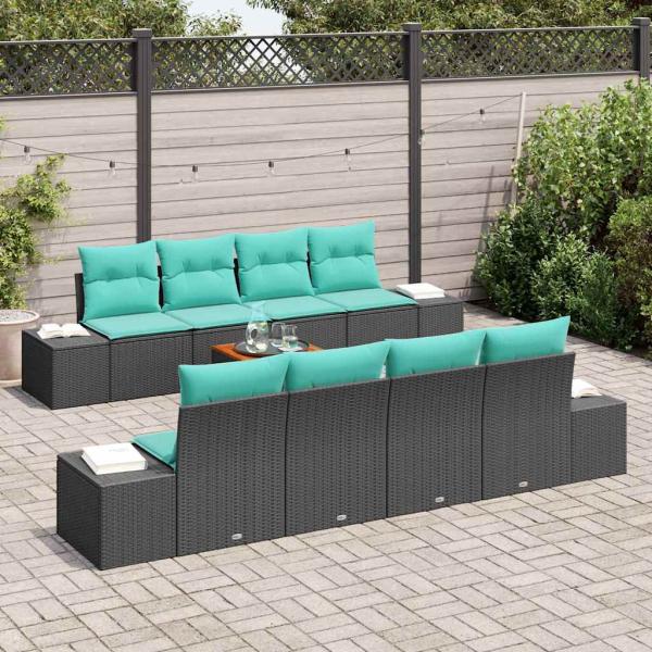 Gartensofa-set 9 stk. Schwarz Poly-Rattan