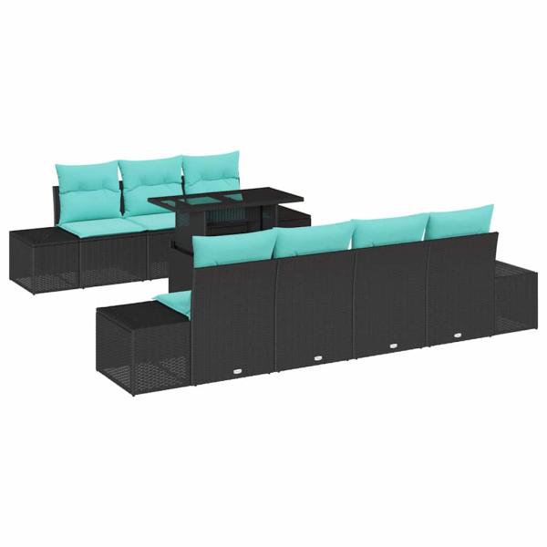 Sofa Set 8 stk. 7-Sitzanzahl Schwarz und Blau Poly-Rattan
