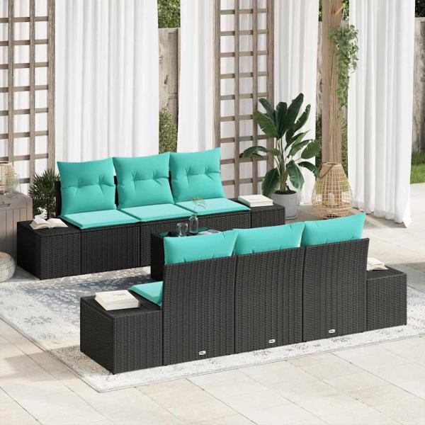 ARDEBO.de - Garten-Sofa-Set 8 stk. Schwarz und Türkis Poly-Rattan