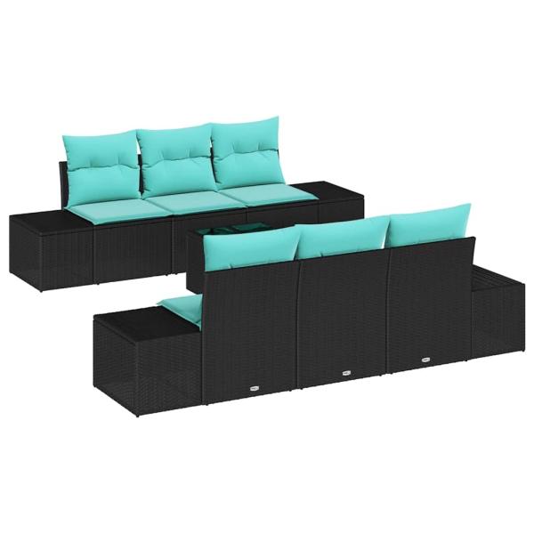 Garten-Sofa-Set 8 stk. Schwarz und Türkis Poly-Rattan