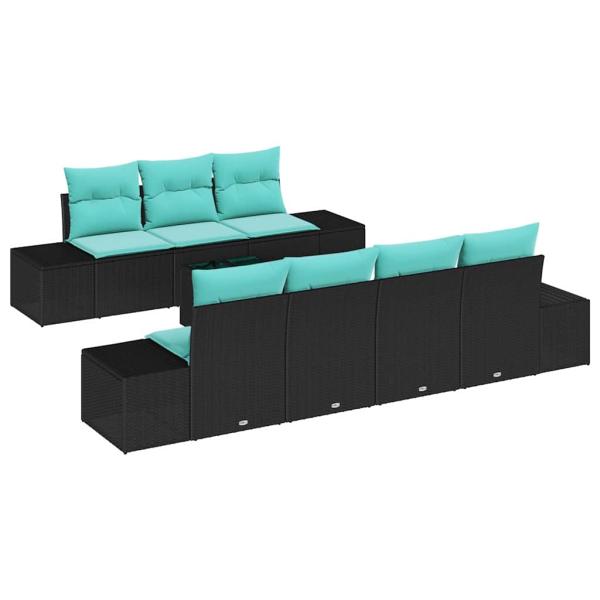 Garten-Sofa-Set 8 stk. Schwarz und Türkis Poly-Rattan