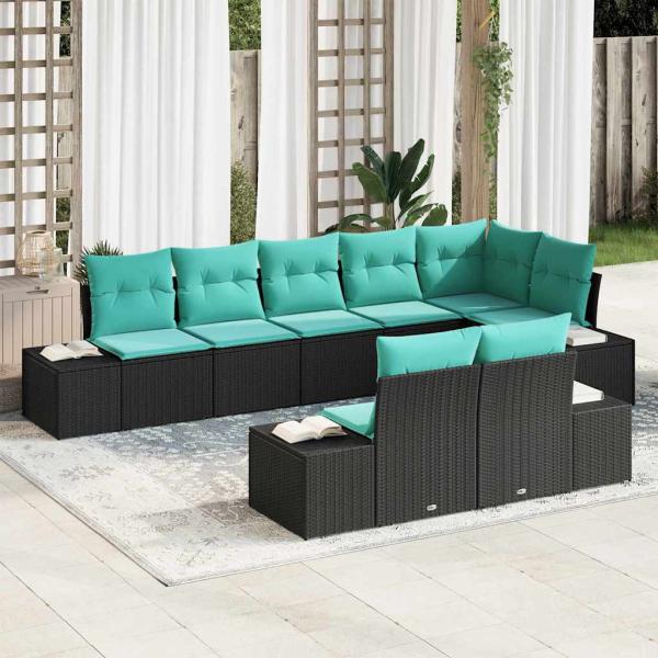 ARDEBO.de - Gartensofa-set 8 stk. Schwarz und Türkis Poly Rattan