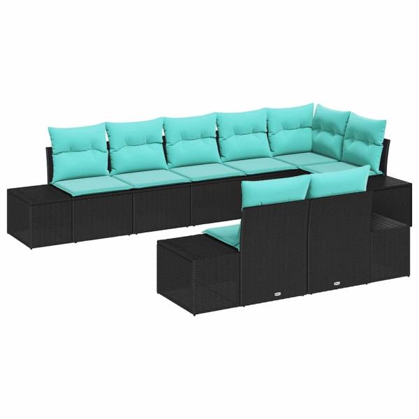 Gartensofa-set 8 stk. Schwarz und Türkis Poly Rattan