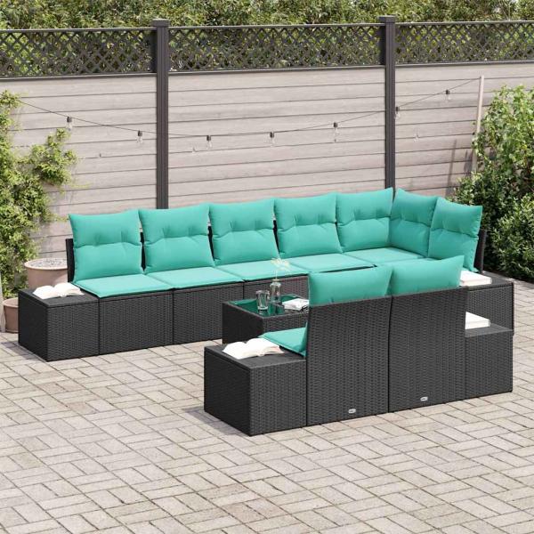 Gartensofa-set mit Speicher Schwarz und Türkis Poly Rattan
