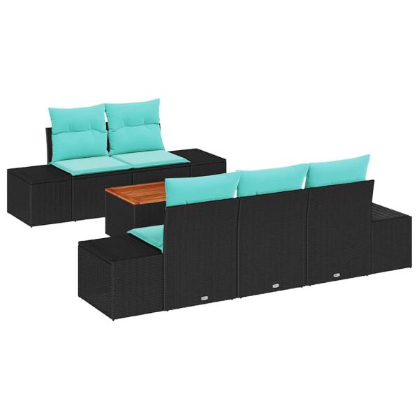 Gartensofa-set 6 stk. Schwarz und Türkis Poly-Rattan