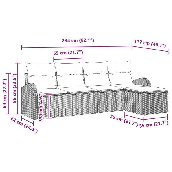 Sofa Set 5 stk. Beige und Hellgrau Poly-Rattan