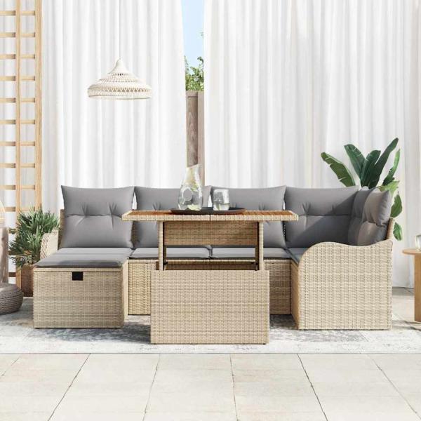 Gartensofa-set 7 stk. Beige Poly-Rattan