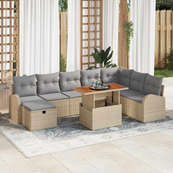ARDEBO.de - Gartensofa-set 9 stk. Beige Poly-Rattan