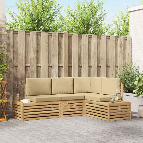 ARDEBO.de - Outdoor-Sofagarnitur mit Kissen 4 Stück Weiß Massivholz Akazie