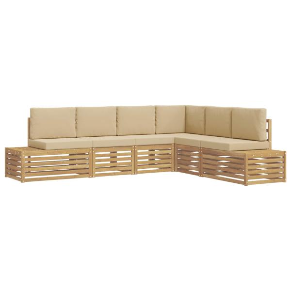 Outdoor-Sofagarnitur mit Kissen 6 Stück Weiß und Beige