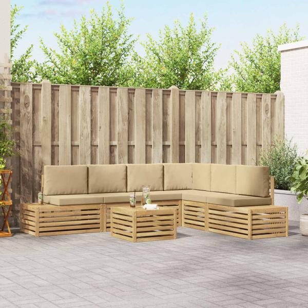 ARDEBO.de - 7 stk. Outdoor-Sofagarnitur Polyester Weiß und Beige