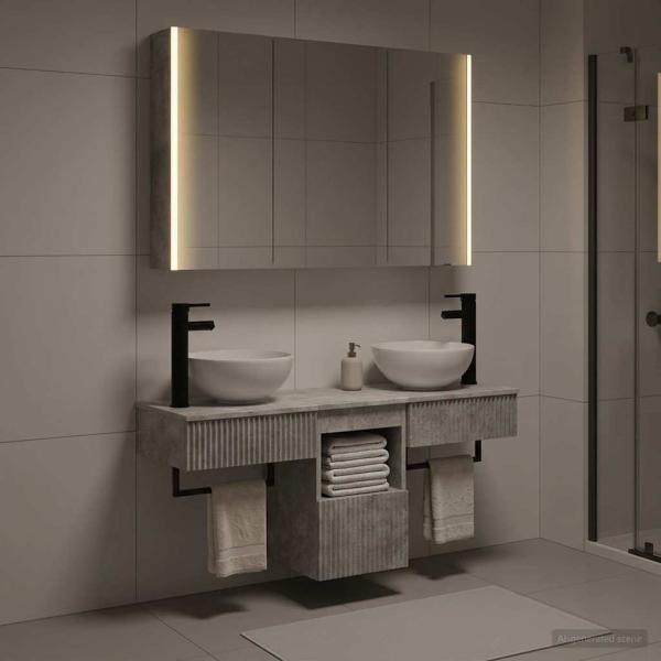 ARDEBO.de - Badezimmerschrank-Set 4 stk. Betongrau Holzwerkstoff