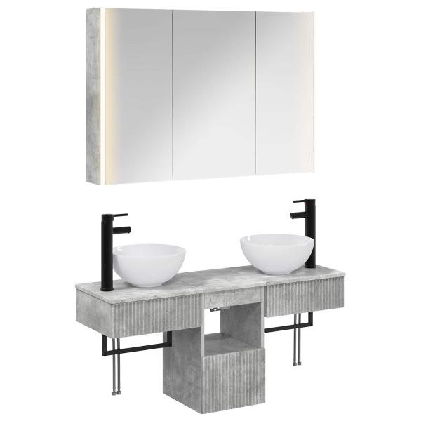 Badezimmerschrank-Set 4 stk. Betongrau Holzwerkstoff