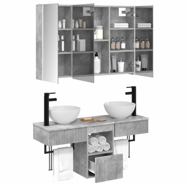 Badezimmerschrank-Set 4 stk. Betongrau Holzwerkstoff