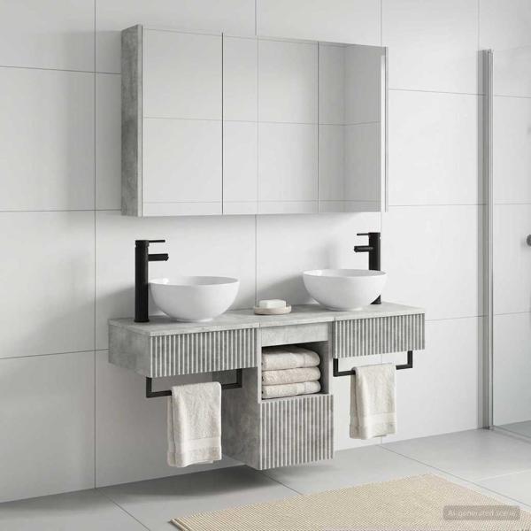 Badezimmerschrank-Set 4 stk. Betongrau Holzwerkstoff