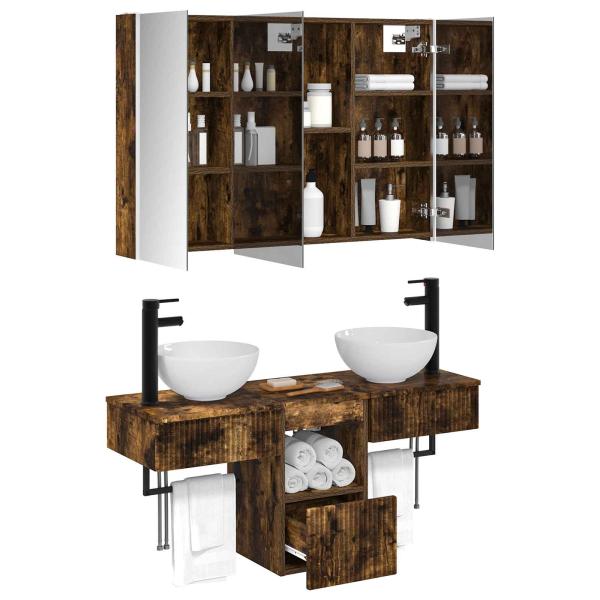 Badezimmerschrank-Set 4 stk. Geräucherte Eiche Holzwerkstoff