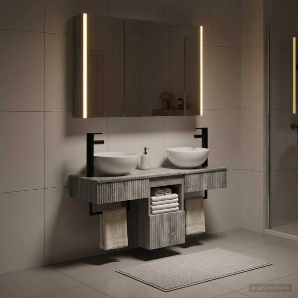 ARDEBO.de - Badezimmerschrank-Set 4 stk. Grau Sonoma Holzwerkstoff