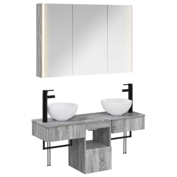 Badezimmerschrank-Set 4 stk. Grau Sonoma Holzwerkstoff