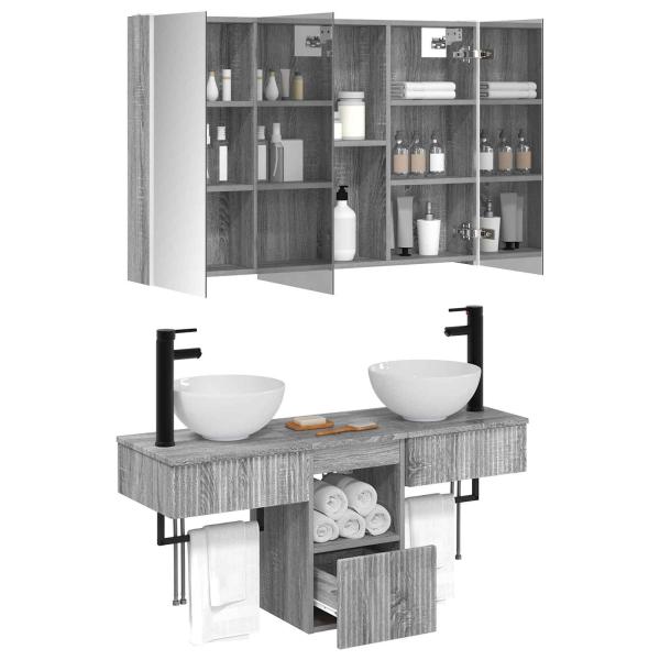 Badezimmerschrank-Set 4 stk. Grau Sonoma Holzwerkstoff
