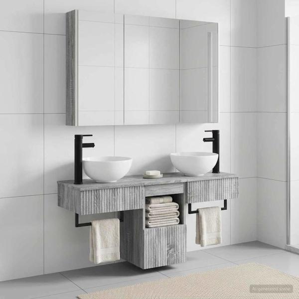 Badezimmerschrank-Set 4 stk. Grau Sonoma Holzwerkstoff