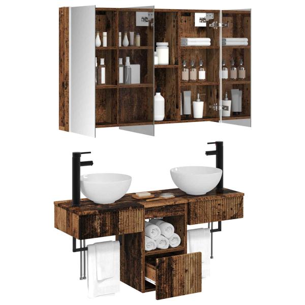 Badezimmerschrank-Set 4 stk. Altholz Holzwerkstoff