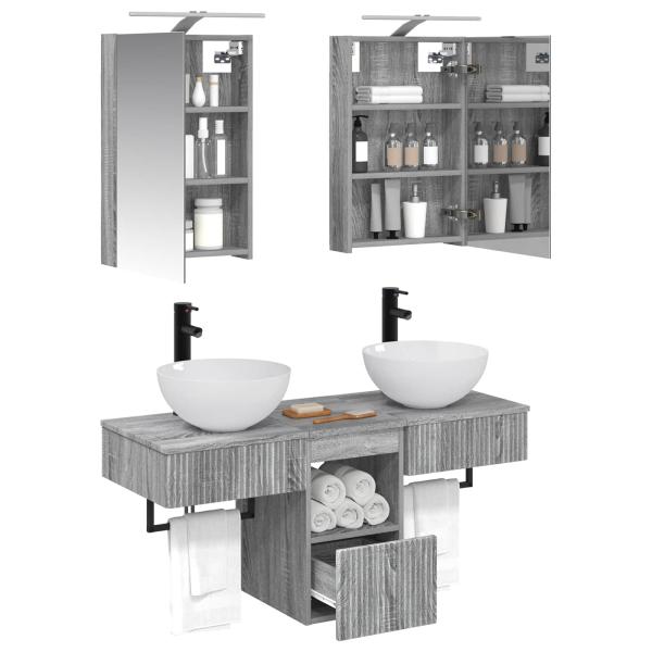 Badezimmerschrank-Set 5 stk. Grau Sonoma Holzwerkstoff