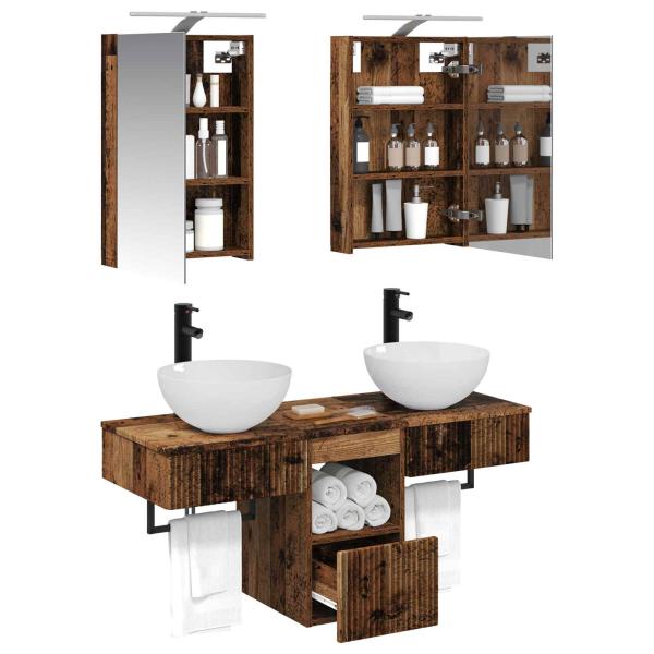 Badezimmerschrank-Set 5 stk. Altholz Holzwerkstoff