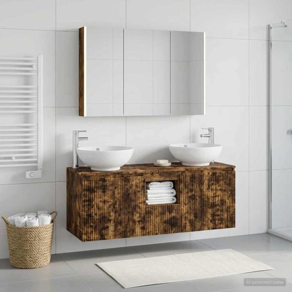 Badezimmerschrank-Set 4 stk. Geräucherte Eiche Holzwerkstoff