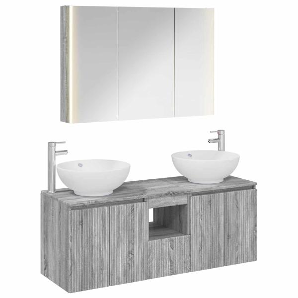 Badezimmerschrank-Set 4 stk. Grau Sonoma Holzwerkstoff
