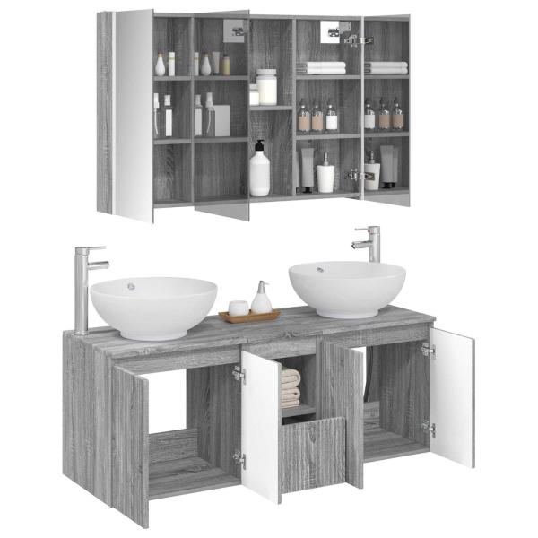 Badezimmerschrank-Set 4 stk. Grau Sonoma Holzwerkstoff