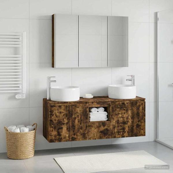 ARDEBO.de - Badezimmerschrank-Set 4 stk. Geräucherte Eiche Holzwerkstoff